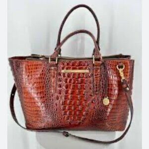 Brahmin Melbourne Mini Asher Satchel in Crocodile Embossed Pecan Leather